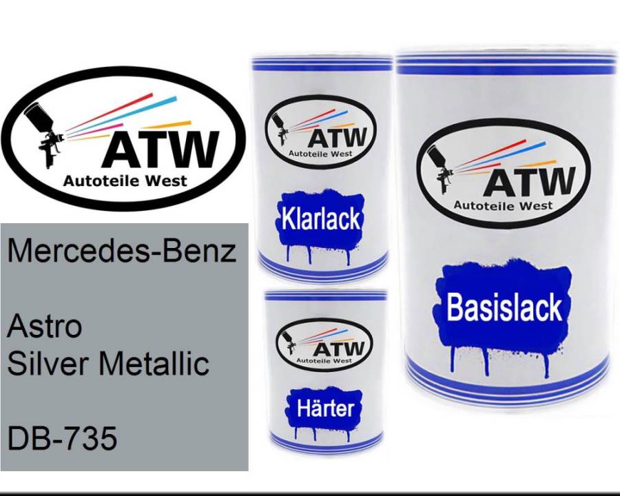 Mercedes-Benz, Astro Silver Metallic, DB-735: 500ml Lackdose + 500ml Klarlack + 250ml Härter - Set, von ATW Autoteile West.